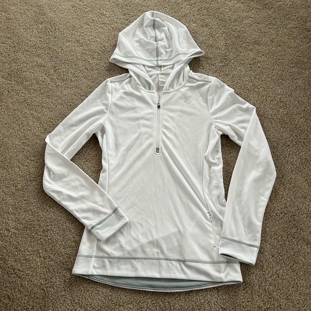 ALO Yoga White Hooded Half-Zip Pullover Top
